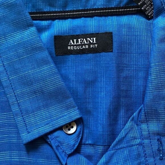 NWOT Alfani Regular Fit Blue Short Sleeve Button Down M Shirt Casual - Picture 4 of 11